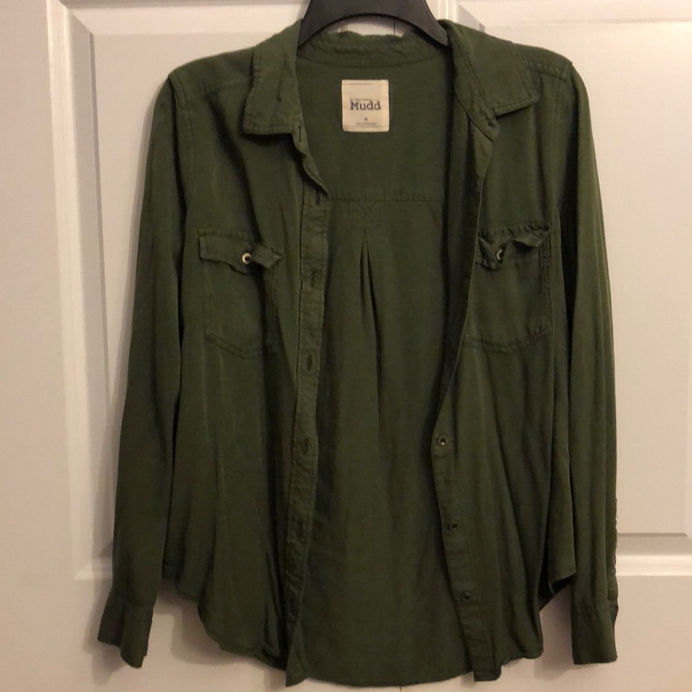 Army green button down long sleeved shirt